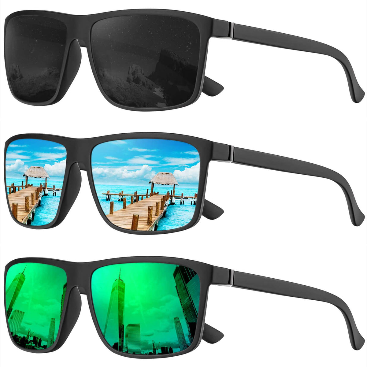 KALIYADI Polarized Sunglasses for Men and Women, Mens Sun Glasses with UV Protection for Driving Fishing Golf (3 Packs)