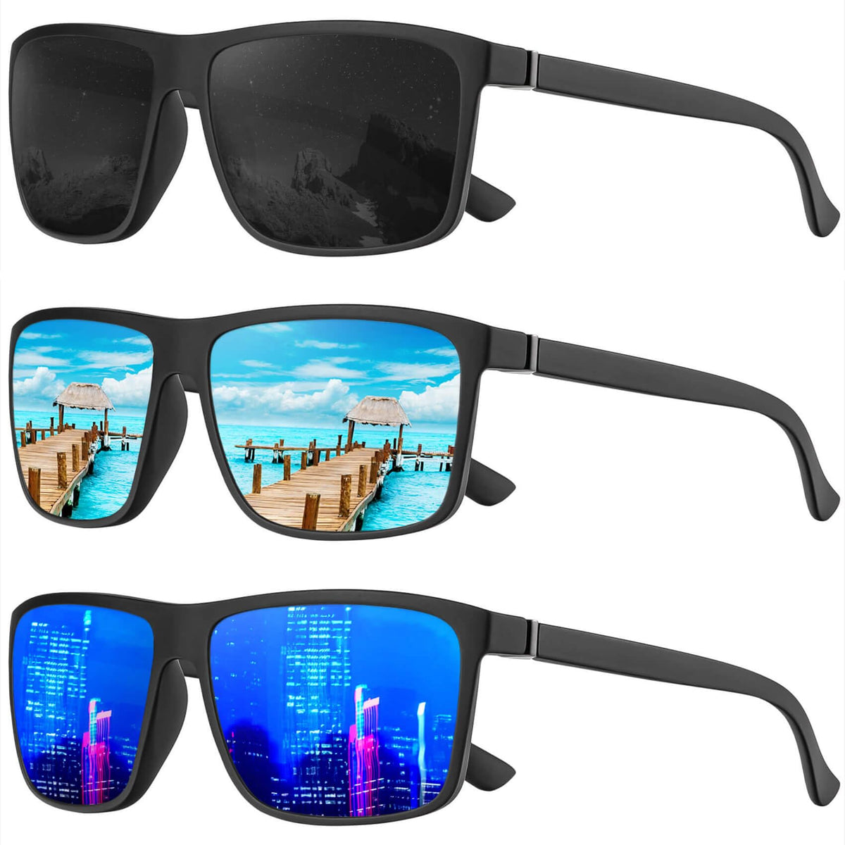 KALIYADI Polarized Sunglasses for Men and Women, Mens Sun Glasses with UV Protection for Driving Fishing Golf (3 Packs)