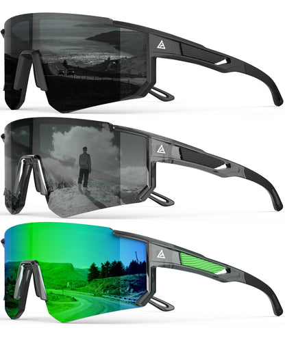 Polarized Sports Sunglasses for Men Women, UV400 Protection Mens Sunglasses Wrap Around Sun Glasses for Cycling Running