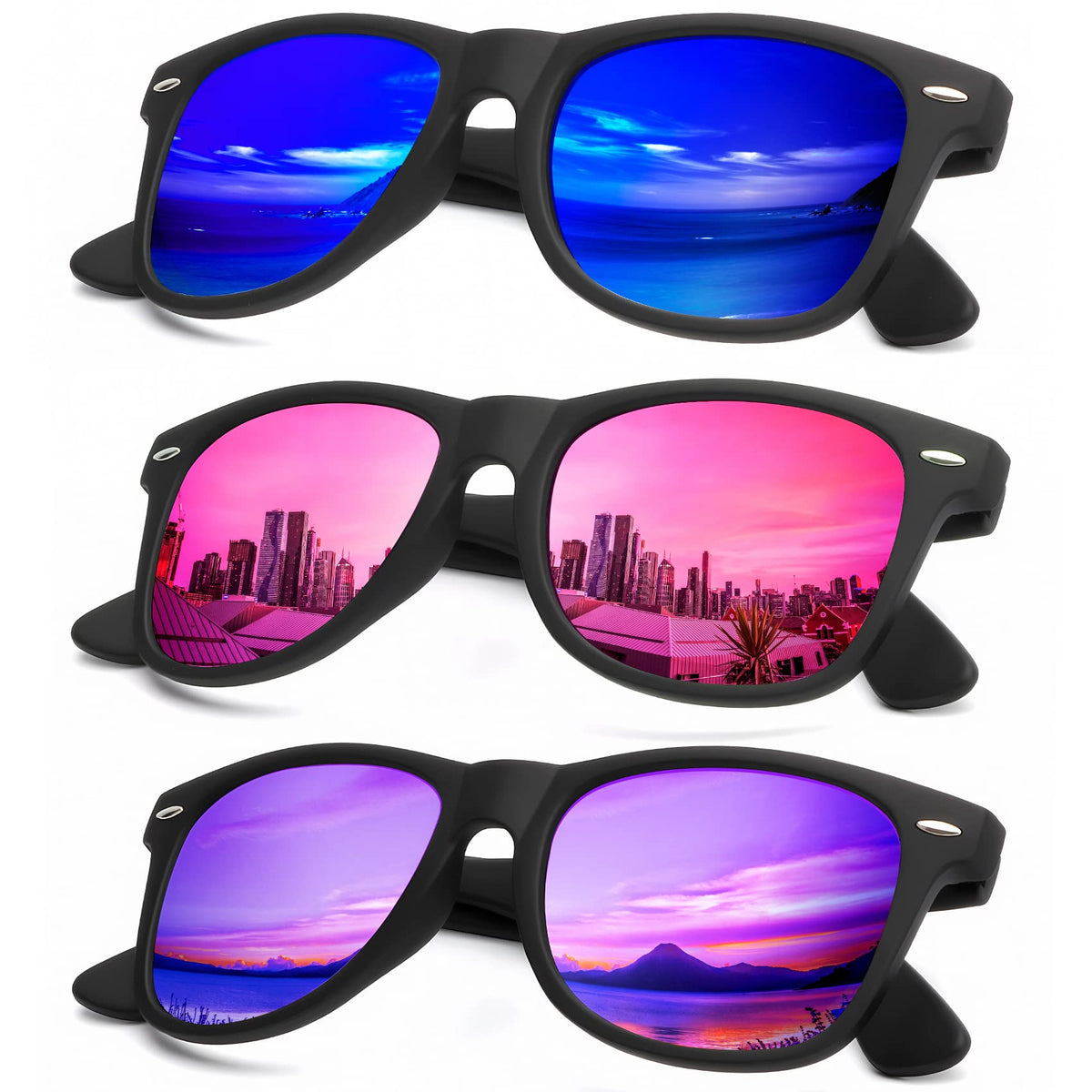 KALIYADI Polarized Sunglasses for Men and Women Matte Finish Sun glasses Color Mirror Lens UV Blocking (3 Pack)