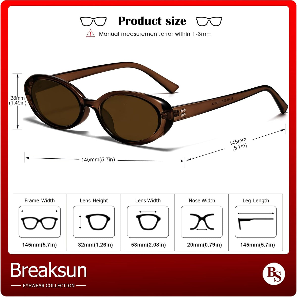 Breaksun Retro Oval Sunglasses for Women Men Fashion Small Oval Sunglasses 90s Vintage Shades