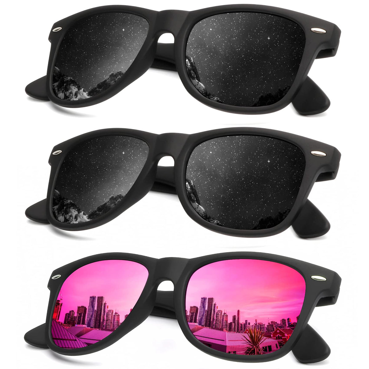 KALIYADI Polarized Sunglasses for Men and Women Matte Finish Sun glasses Color Mirror Lens UV Blocking (3 Pack)