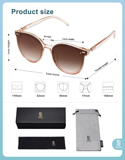 SOJOS Sunglasses Womens Trendy 2026 Retro Vintage Round Shades SJ2067,Large
