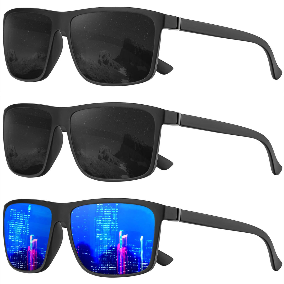 KALIYADI Polarized Sunglasses for Men and Women, Mens Sun Glasses with UV Protection for Driving Fishing Golf (3 Packs)