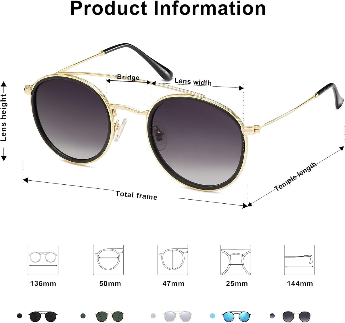 SOJOS Retro Vintage Round Polarized Sunglasses for Women Men Double Bridge Circle Sunnies SJ1104
