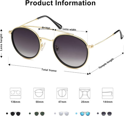 SOJOS Retro Vintage Round Polarized Sunglasses for Women Men Double Bridge Circle Sunnies SJ1104