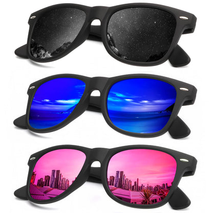 KALIYADI Polarized Sunglasses for Men and Women Matte Finish Sun glasses Color Mirror Lens UV Blocking (3 Pack)