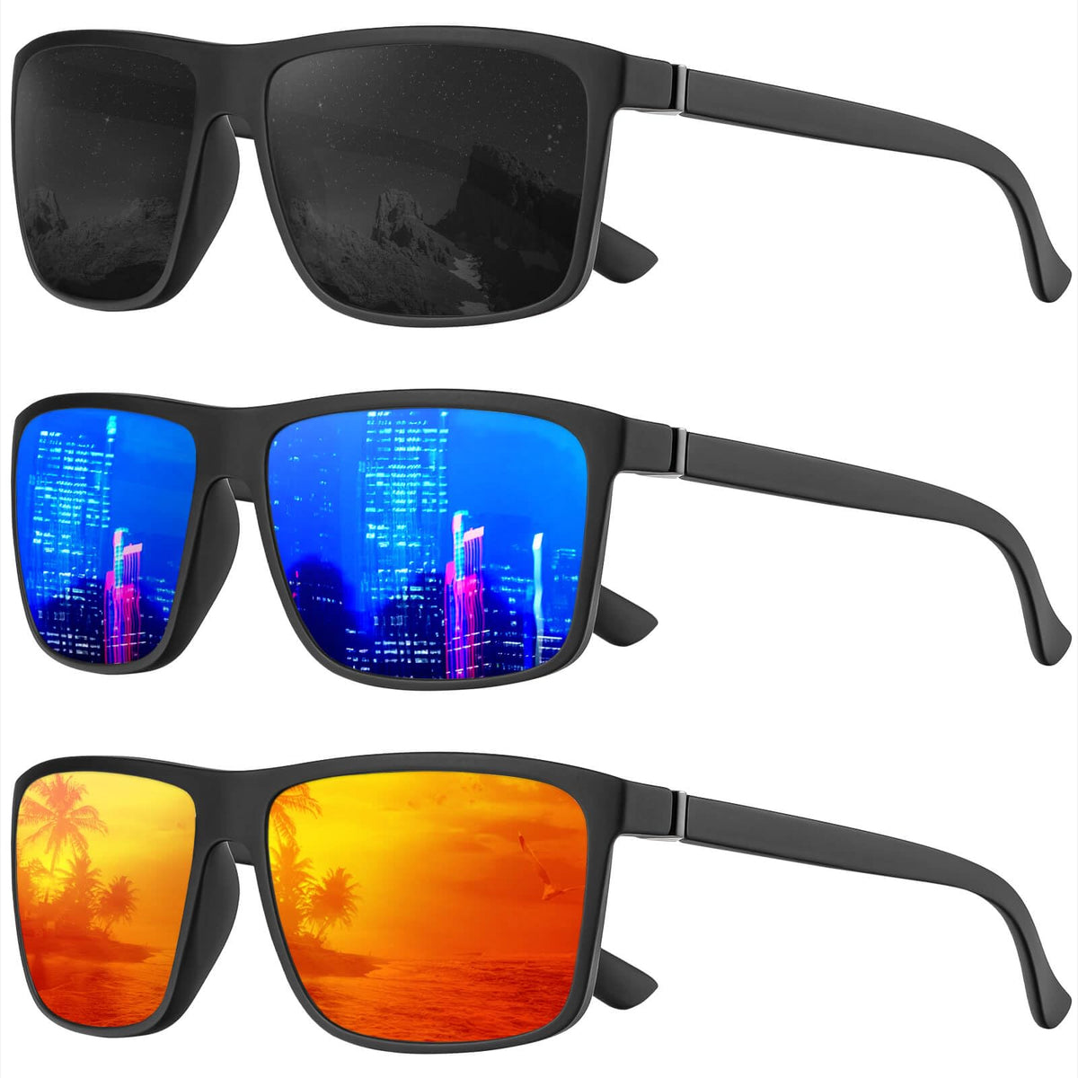KALIYADI Polarized Sunglasses for Men and Women, Mens Sun Glasses with UV Protection for Driving Fishing Golf (3 Packs)