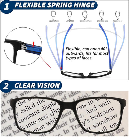 3 Pack Reading Glasses for Men Blue Light Blocking with Spring Hinge