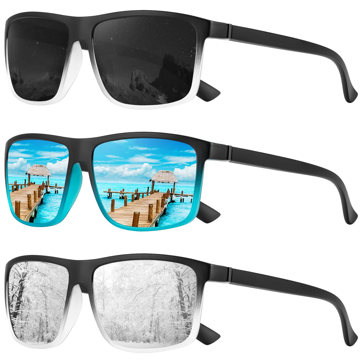 KALIYADI Polarized Sunglasses for Men and Women, Mens Sun Glasses with UV Protection for Driving Fishing Golf (3 Packs)