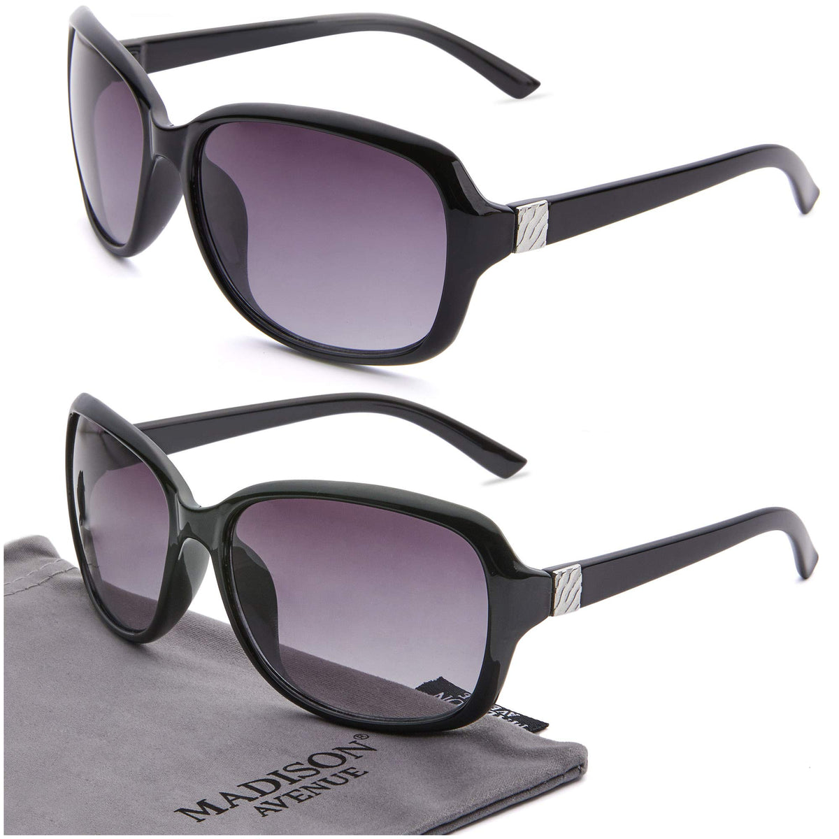 Madison Avenue 2 Pack Classic Vintage Sunglasses for Women, Fashion Sun Glasses with UV400 Protection