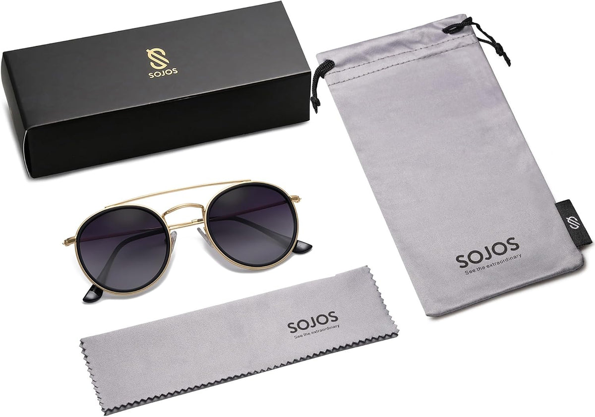 SOJOS Retro Vintage Round Polarized Sunglasses for Women Men Double Bridge Circle Sunnies SJ1104