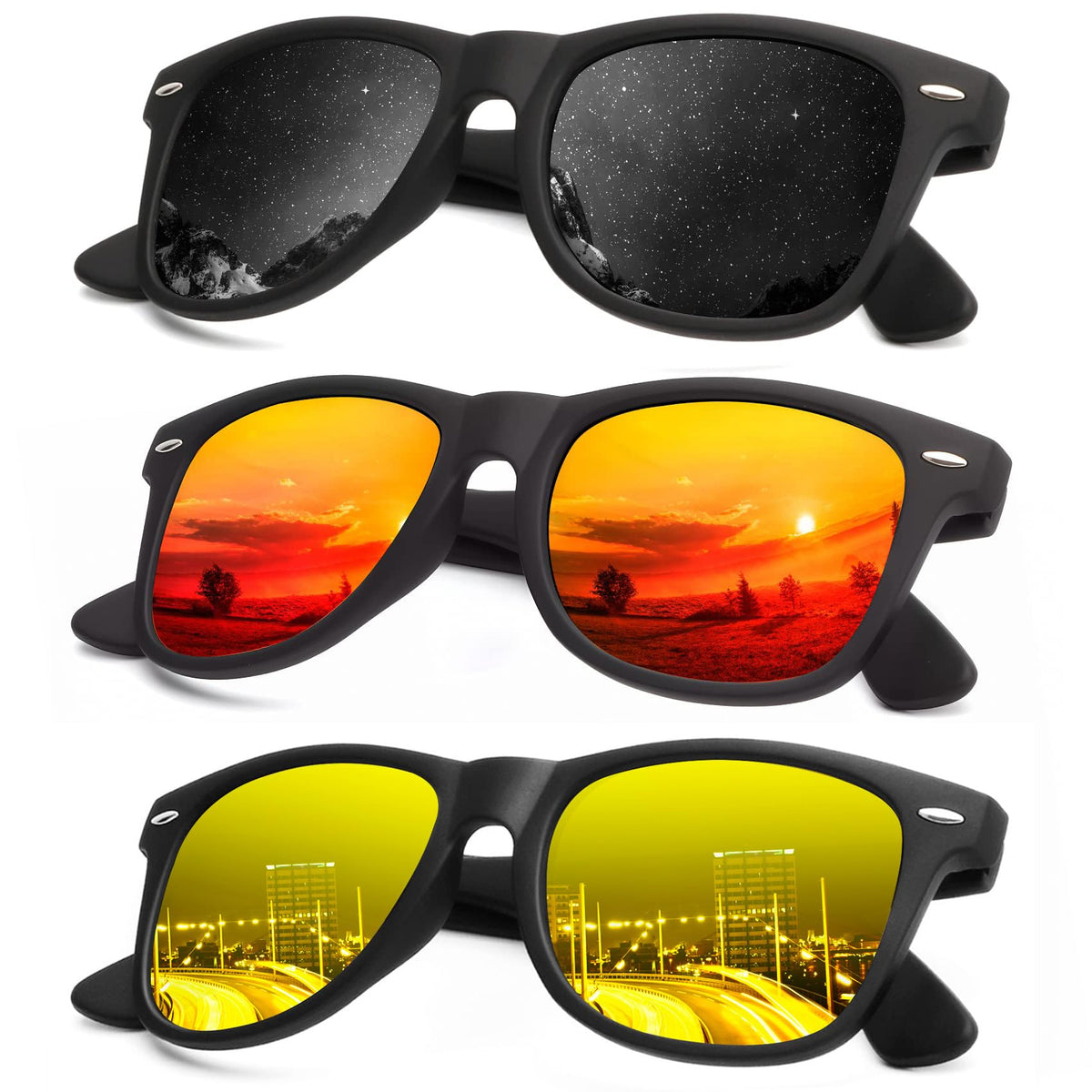 KALIYADI Polarized Sunglasses for Men and Women Matte Finish Sun glasses Color Mirror Lens UV Blocking (3 Pack)