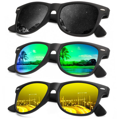 KALIYADI Polarized Sunglasses for Men and Women Matte Finish Sun glasses Color Mirror Lens UV Blocking (3 Pack)