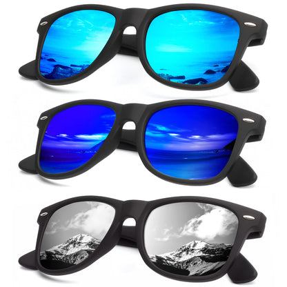 KALIYADI Polarized Sunglasses for Men and Women Matte Finish Sun glasses Color Mirror Lens UV Blocking (3 Pack)