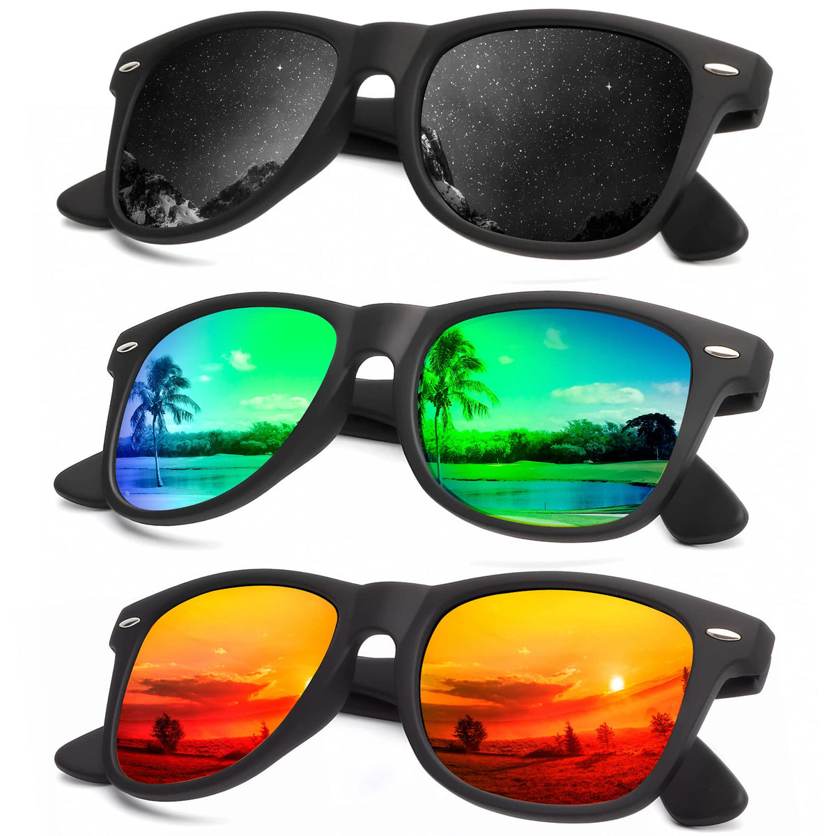 KALIYADI Polarized Sunglasses for Men and Women Matte Finish Sun glasses Color Mirror Lens UV Blocking (3 Pack)