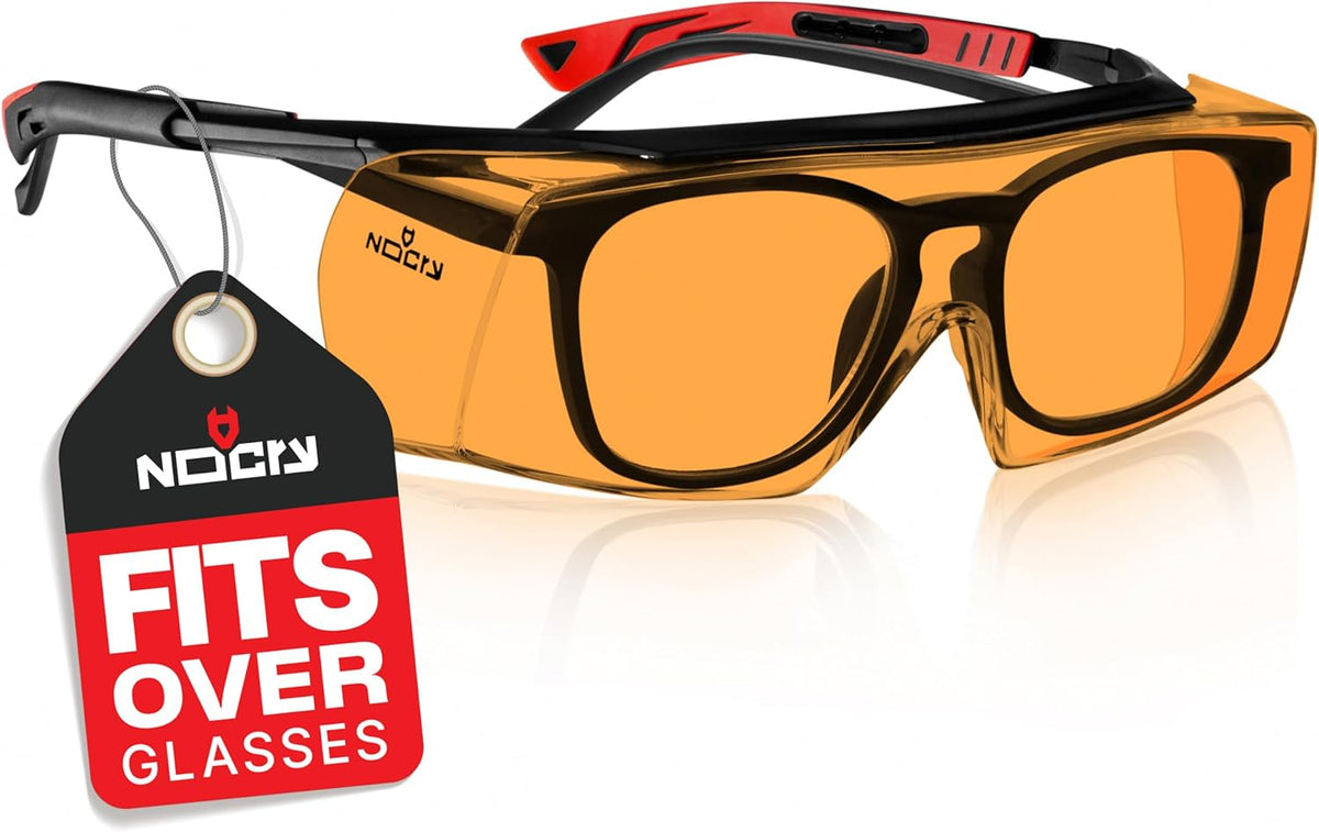 NoCry Blue Light Blocking Safety Glasses Over Eyeglasses with 100% UV Protection — UV Light Protection with Anti-Fog & Anti-Scratch Lenses; ANSI Z87.1 Certified — Adjustable Temples with Anti-Slip Tip