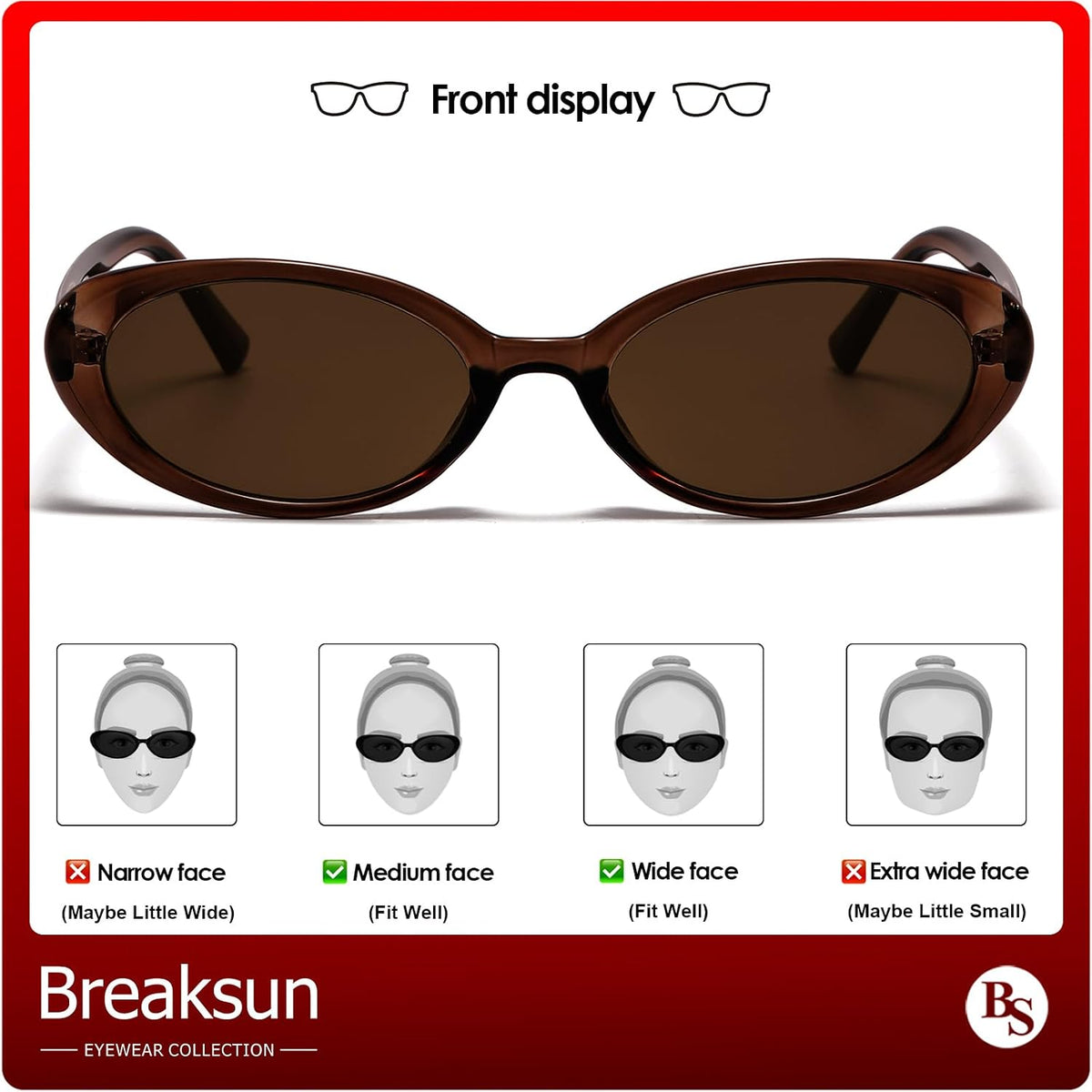 Breaksun Retro Oval Sunglasses for Women Men Fashion Small Oval Sunglasses 90s Vintage Shades