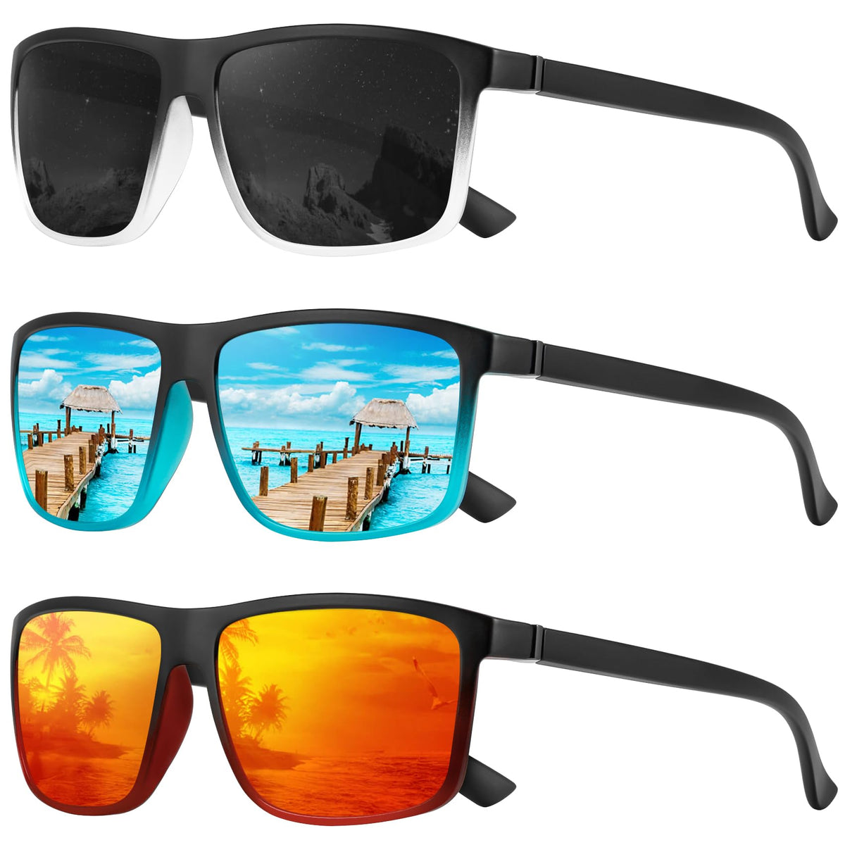 KALIYADI Polarized Sunglasses for Men and Women, Mens Sun Glasses with UV Protection for Driving Fishing Golf (3 Packs)