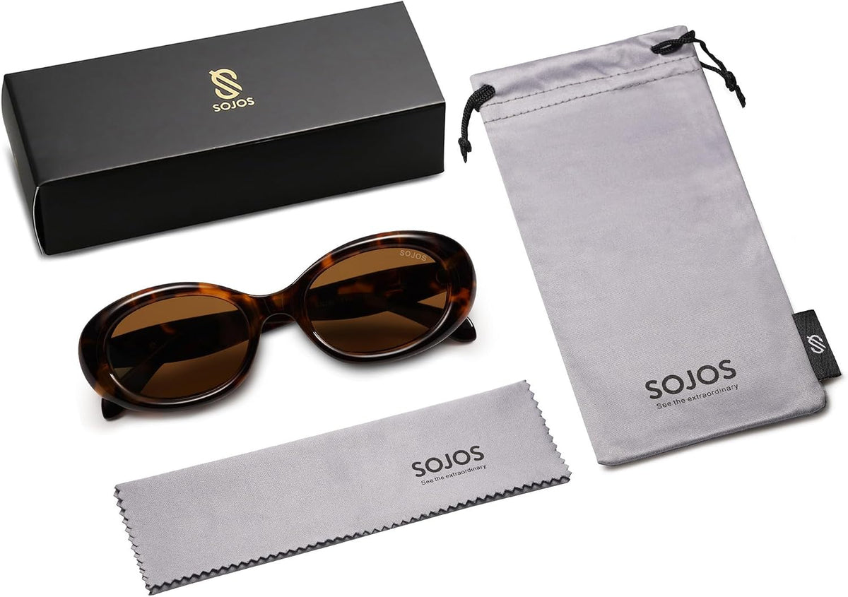 SOJOS Retro Oval Polarized Sunglasses for Women Men 90s Vintage UV400 Protection Tiny Sun Glasses SJ2286