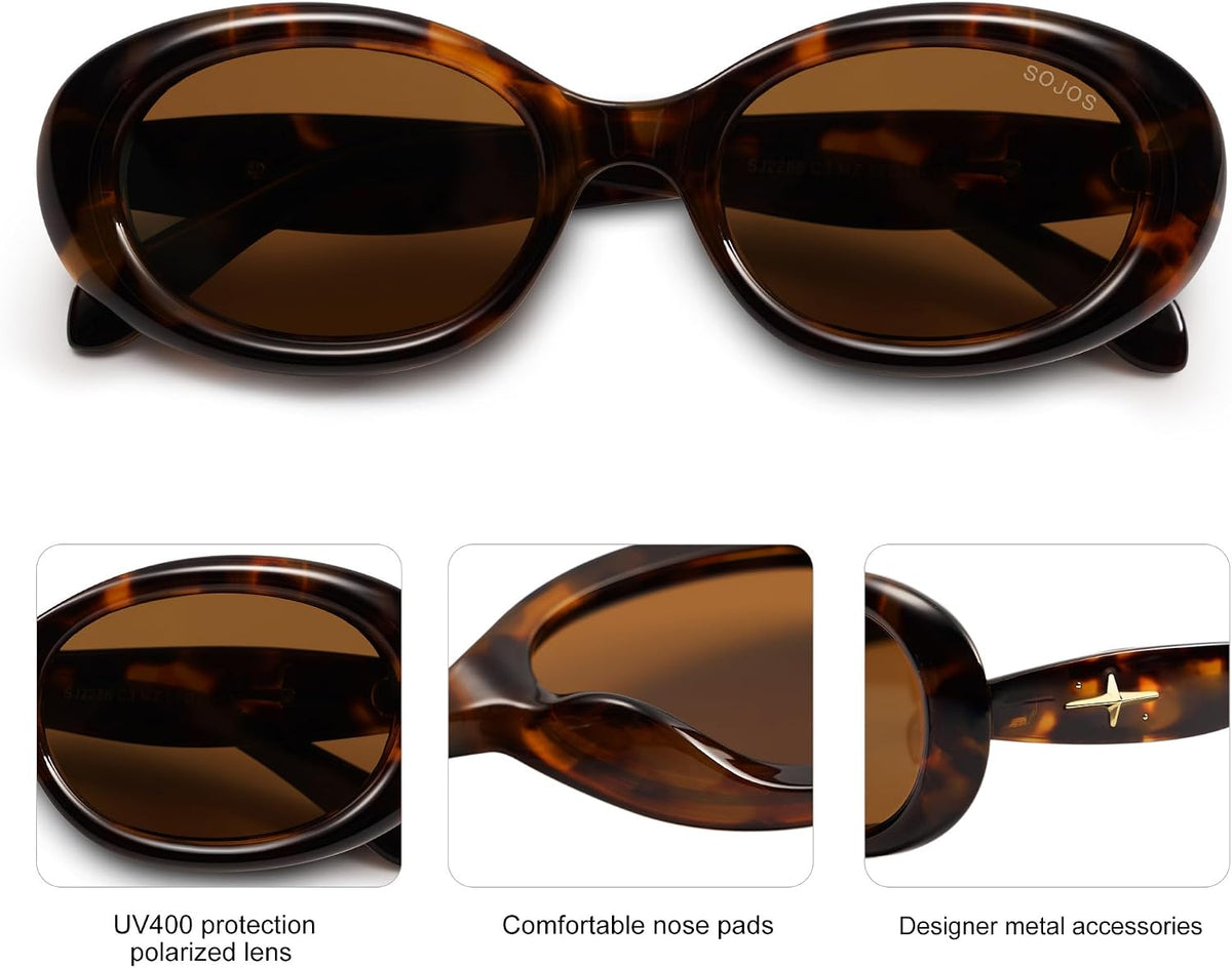 SOJOS Retro Oval Polarized Sunglasses for Women Men 90s Vintage UV400 Protection Tiny Sun Glasses SJ2286