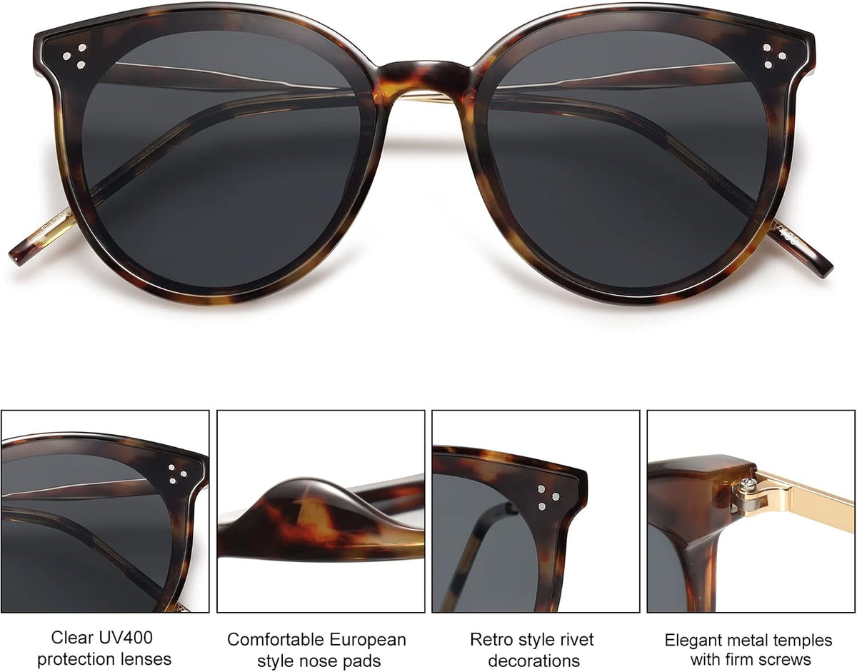SOJOS Classic Trendy Round Sunglasses Womens Mens UV400 Vacation Sunnies SJ2068