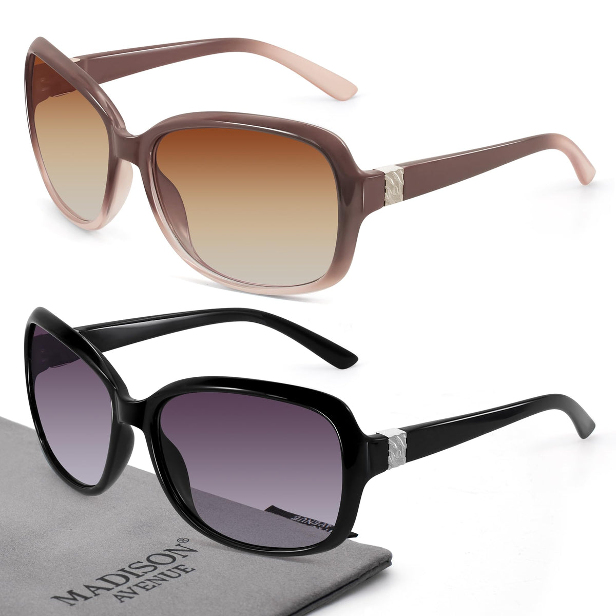 Madison Avenue 2 Pack Classic Vintage Sunglasses for Women, Fashion Sun Glasses with UV400 Protection