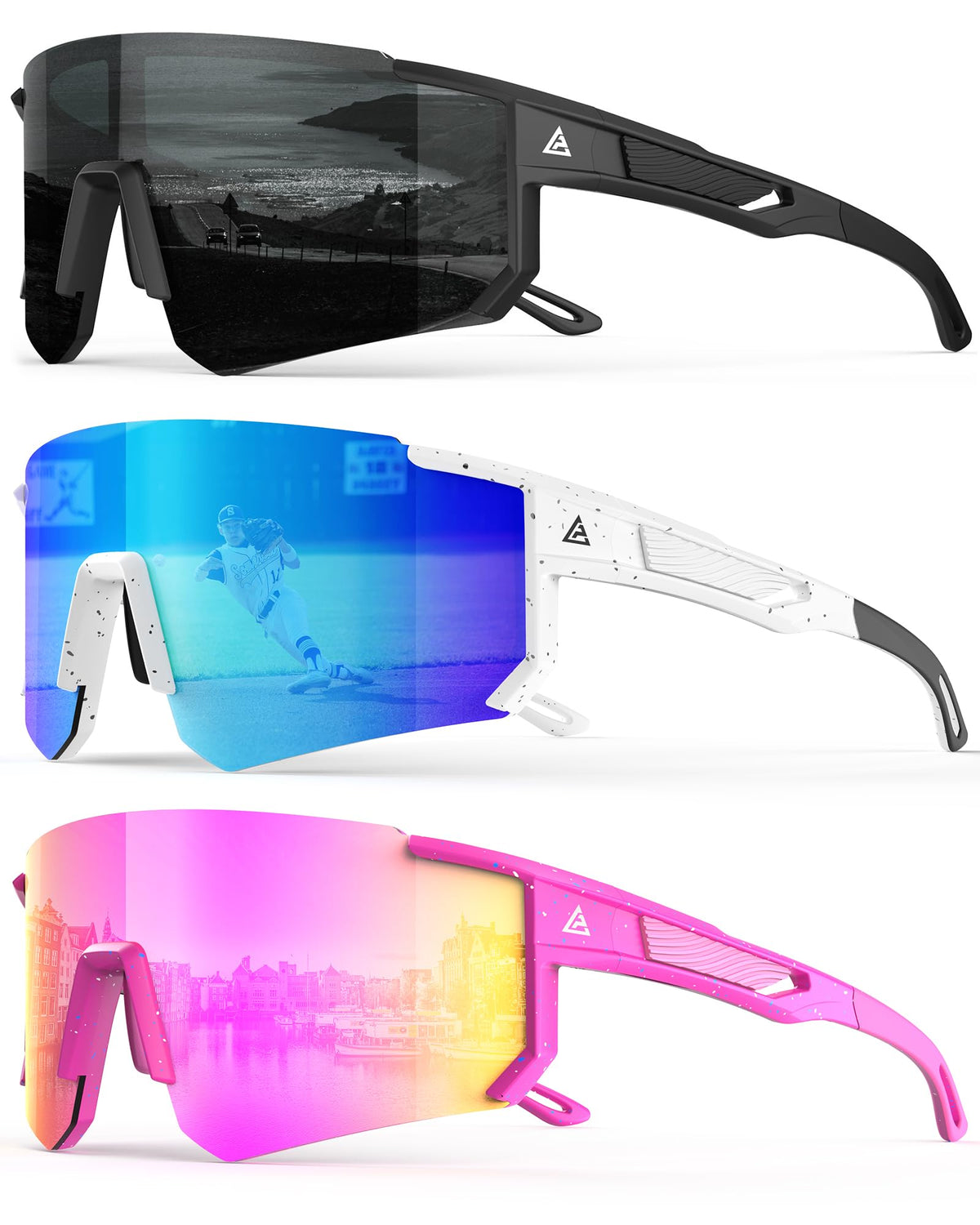 Polarized Sports Sunglasses for Men Women, UV400 Protection Mens Sunglasses Wrap Around Sun Glasses for Cycling Running
