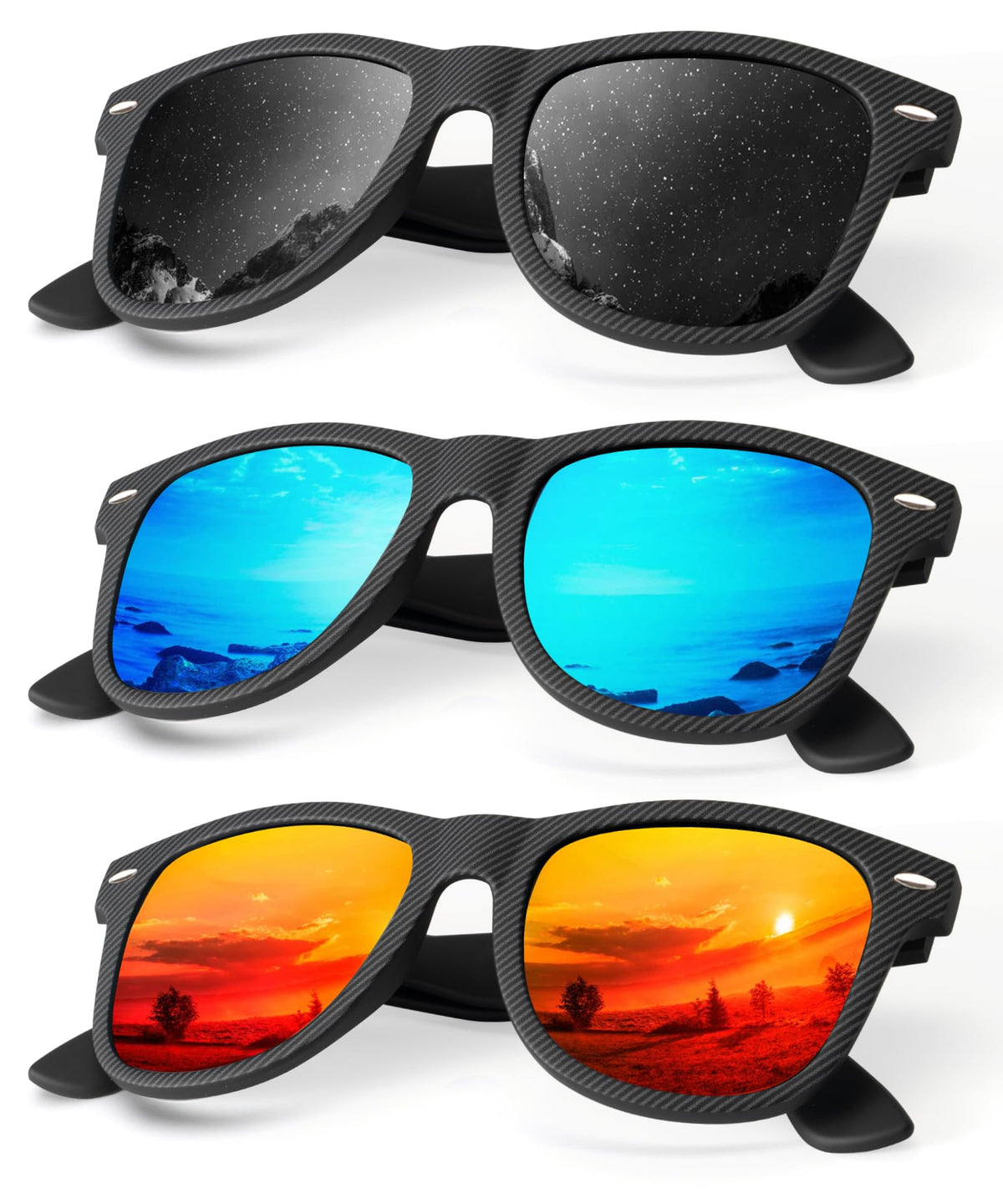 KALIYADI Polarized Sunglasses for Men and Women Matte Finish Sun glasses Color Mirror Lens UV Blocking (3 Pack)