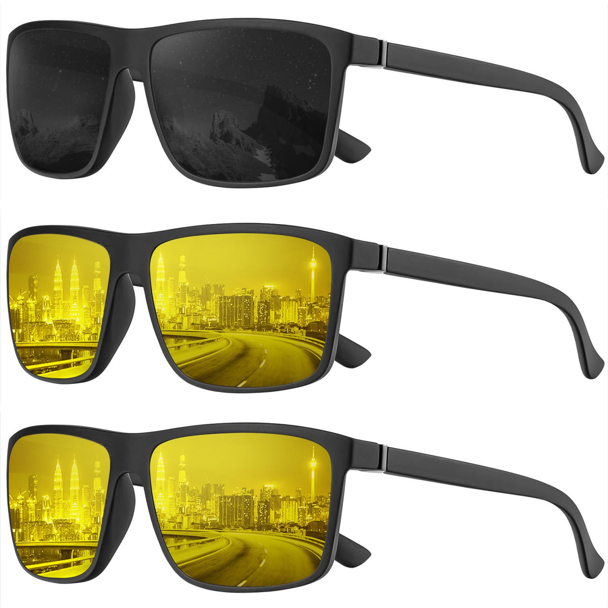 KALIYADI Polarized Sunglasses for Men and Women, Mens Sun Glasses with UV Protection for Driving Fishing Golf (3 Packs)