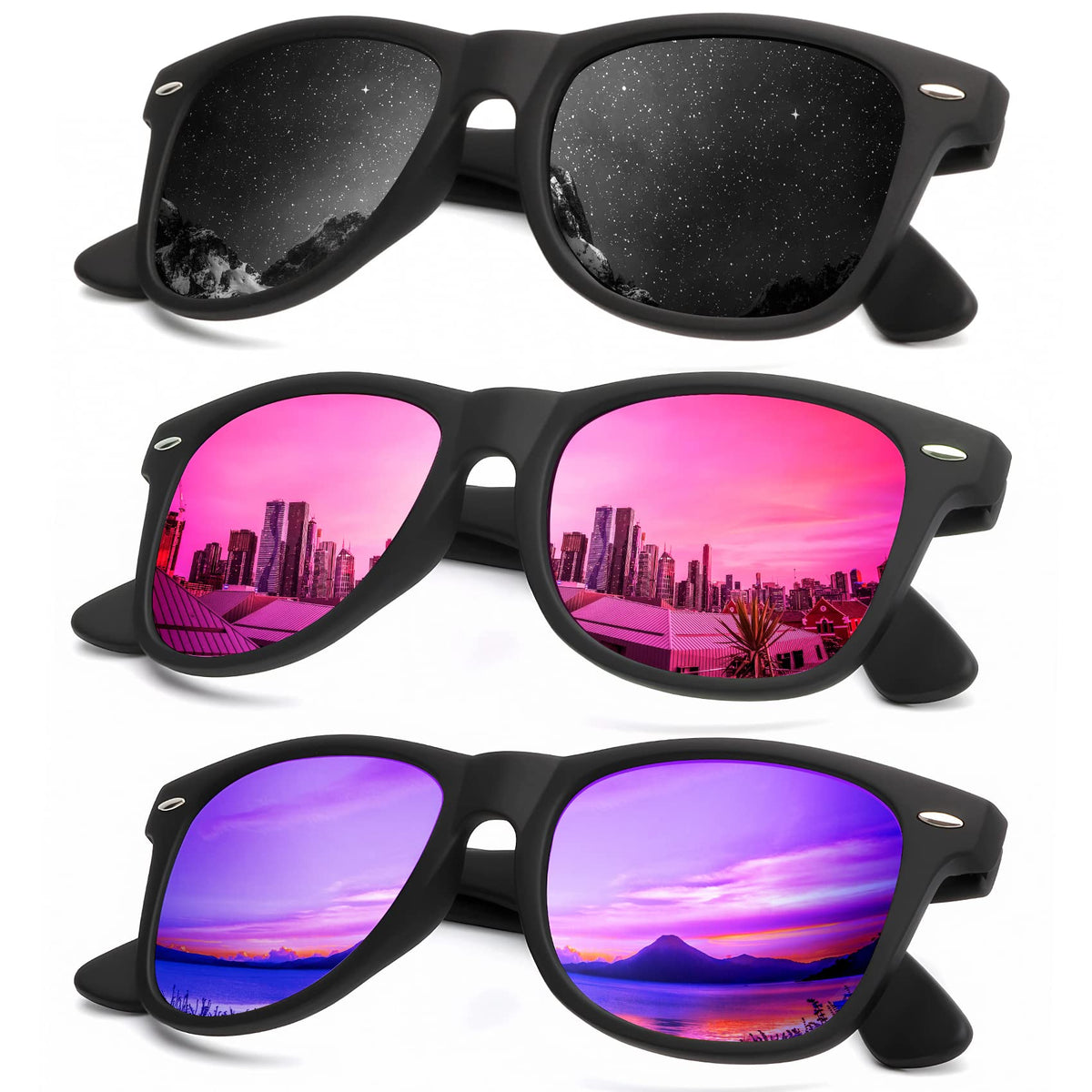 KALIYADI Polarized Sunglasses for Men and Women Matte Finish Sun glasses Color Mirror Lens UV Blocking (3 Pack)