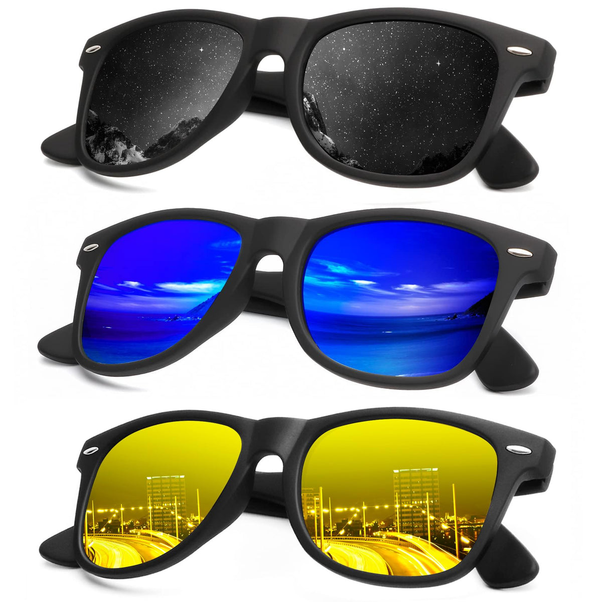 KALIYADI Polarized Sunglasses for Men and Women Matte Finish Sun glasses Color Mirror Lens UV Blocking (3 Pack)