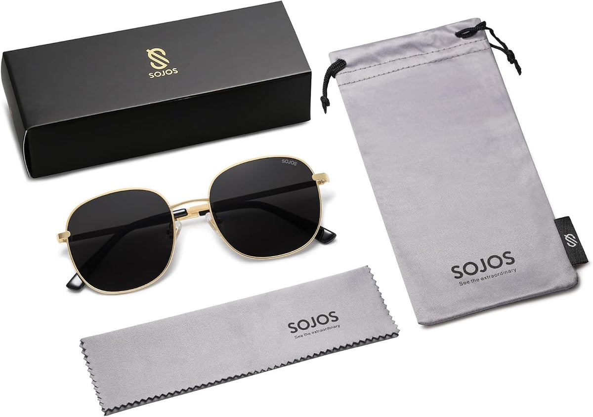 SOJOS Classic Trendy Square Sunglasses for Women Men Cute Big Frame Gold Shades SJ1137