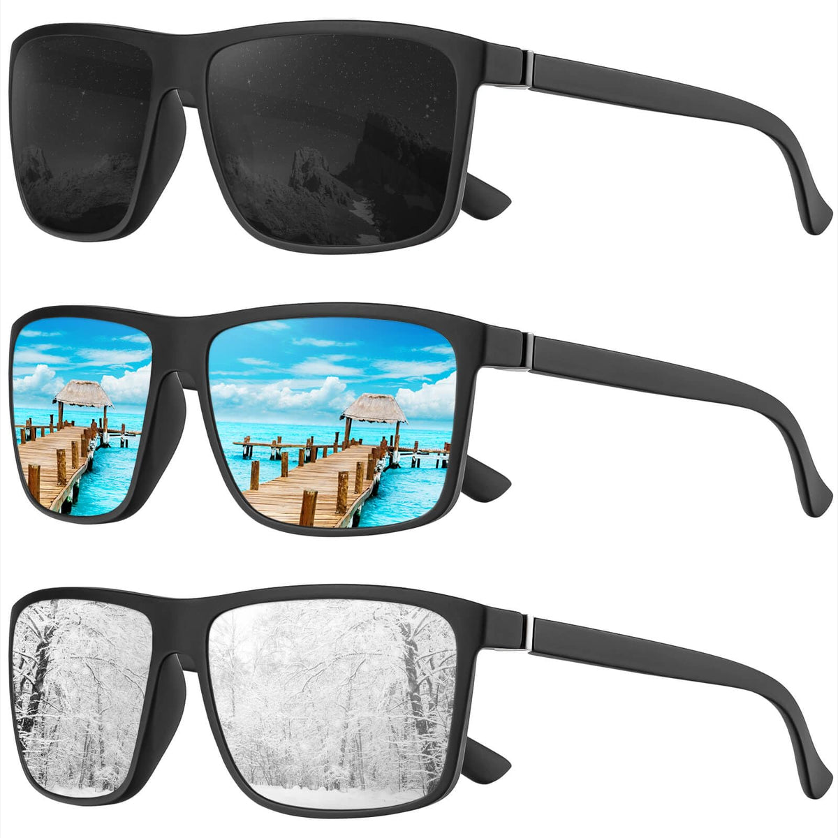 KALIYADI Polarized Sunglasses for Men and Women, Mens Sun Glasses with UV Protection for Driving Fishing Golf (3 Packs)
