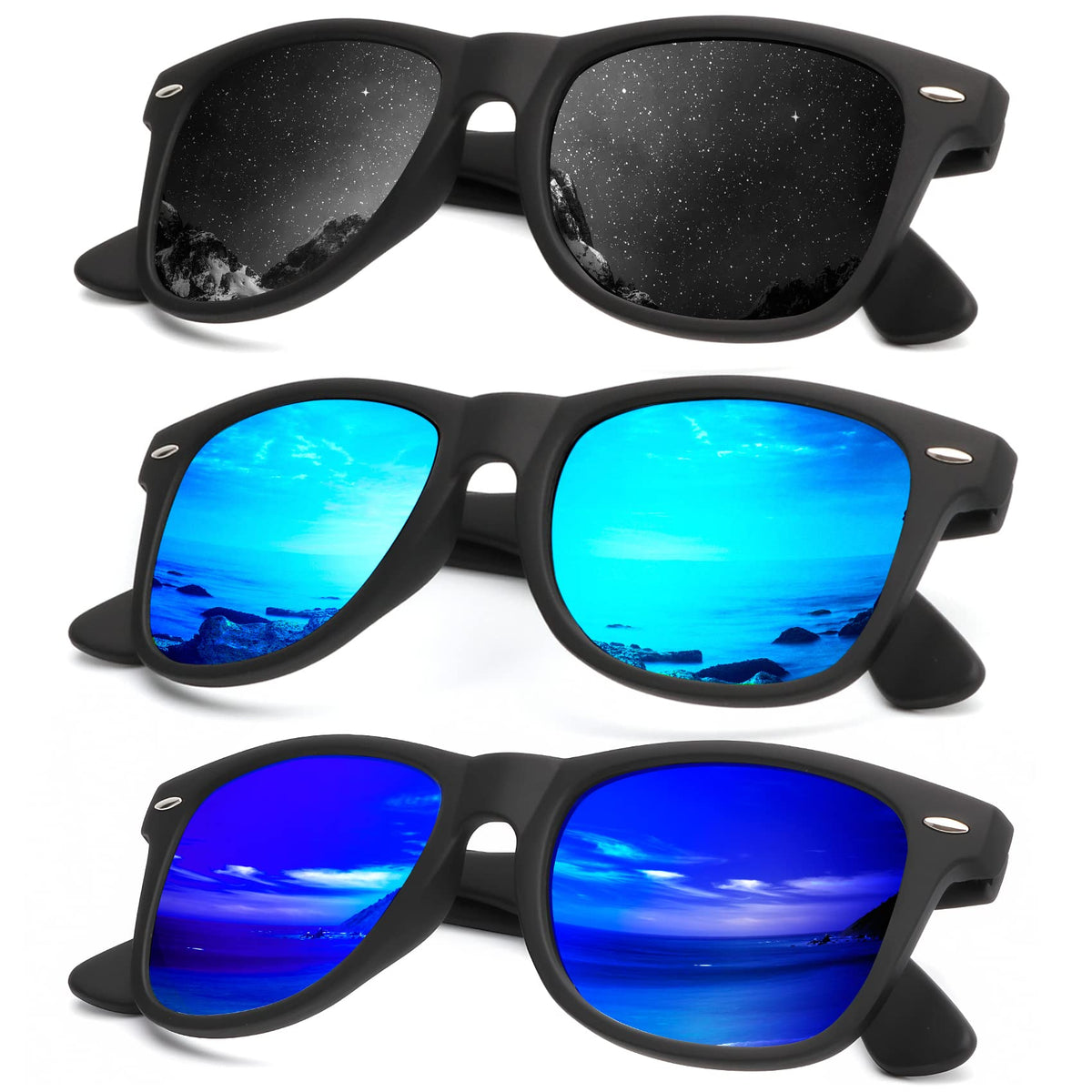 KALIYADI Polarized Sunglasses for Men and Women Matte Finish Sun glasses Color Mirror Lens UV Blocking (3 Pack)