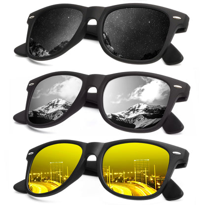 KALIYADI Polarized Sunglasses for Men and Women Matte Finish Sun glasses Color Mirror Lens UV Blocking (3 Pack)