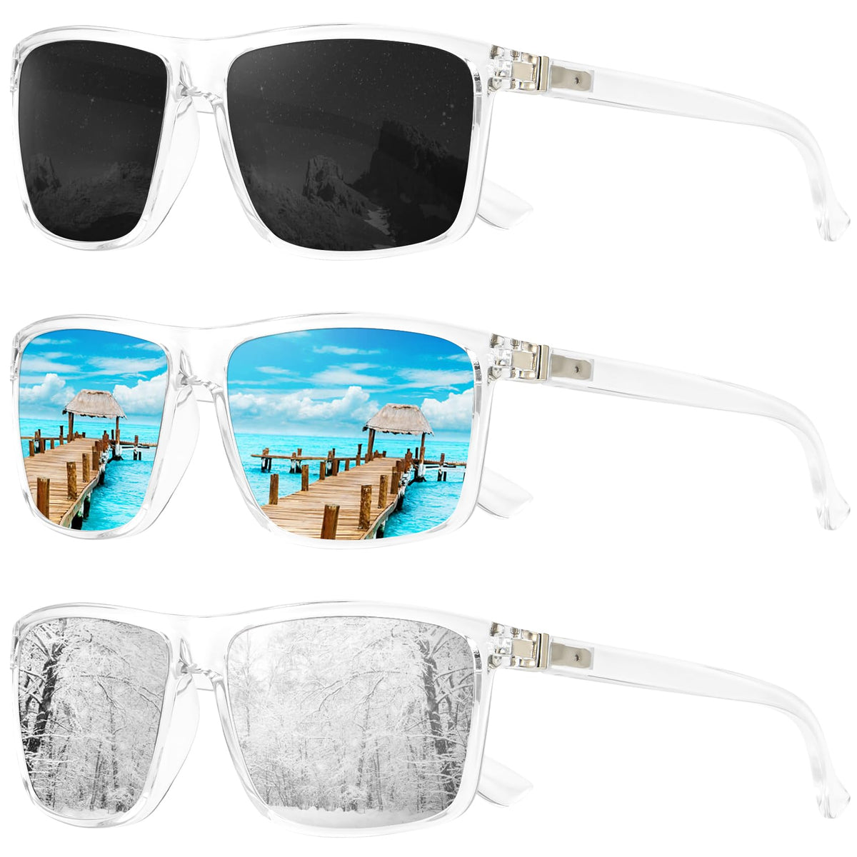 KALIYADI Polarized Sunglasses for Men and Women, Mens Sun Glasses with UV Protection for Driving Fishing Golf (3 Packs)
