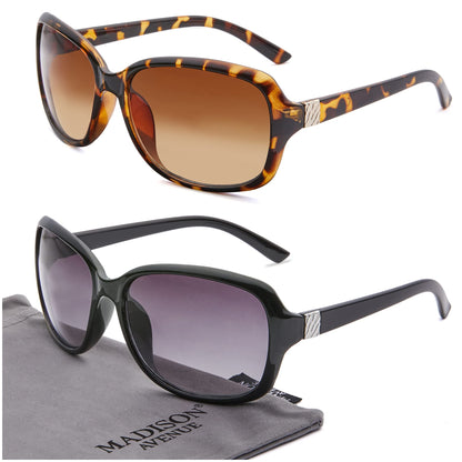 Madison Avenue 2 Pack Classic Vintage Sunglasses for Women, Fashion Sun Glasses with UV400 Protection