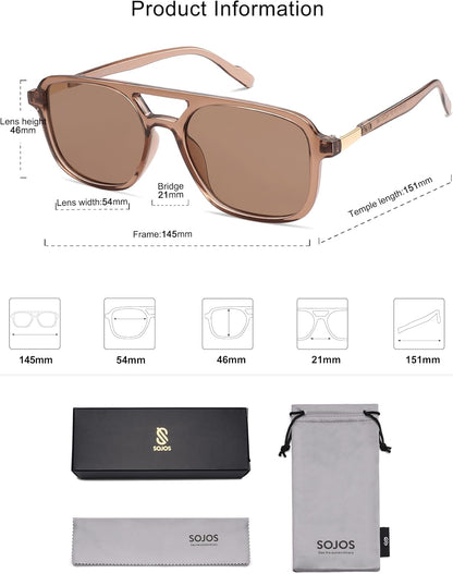 SOJOS Retro Aviator Sunglasses Womens Mens,Trendy Rectangle Shades SJ2202