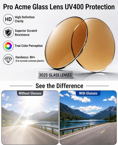 Pro Acme Classic Aviator Sunglasses Glass Lens Metal UV400 for Men Women
