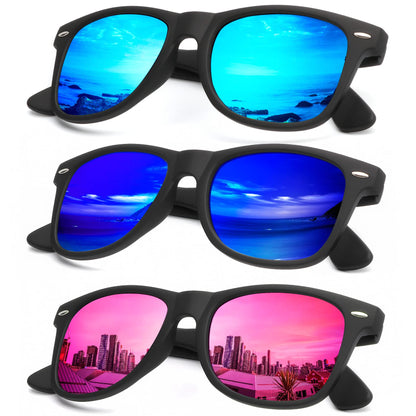 KALIYADI Polarized Sunglasses for Men and Women Matte Finish Sun glasses Color Mirror Lens UV Blocking (3 Pack)