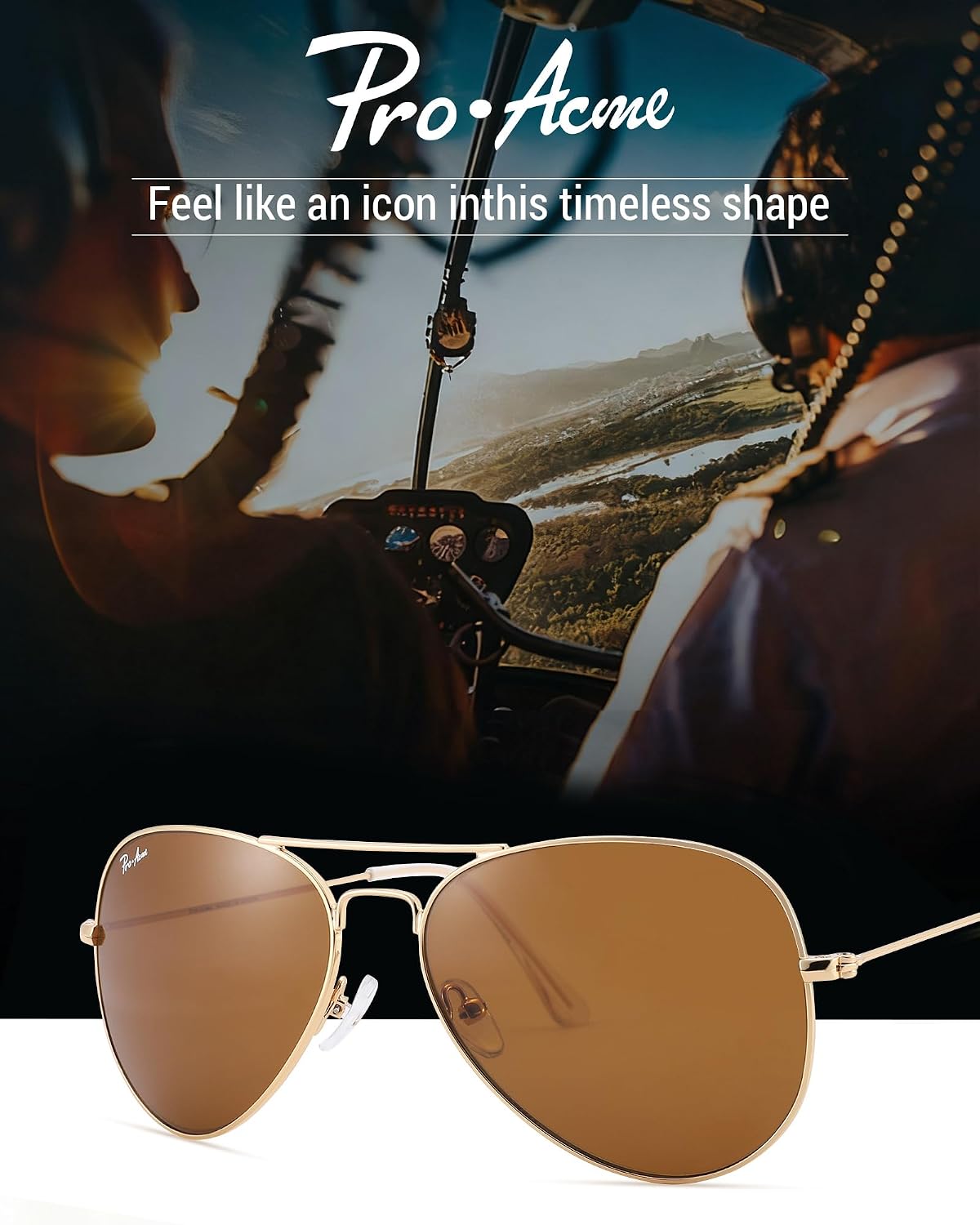Pro Acme Classic Aviator Sunglasses Glass Lens Metal UV400 for Men Women