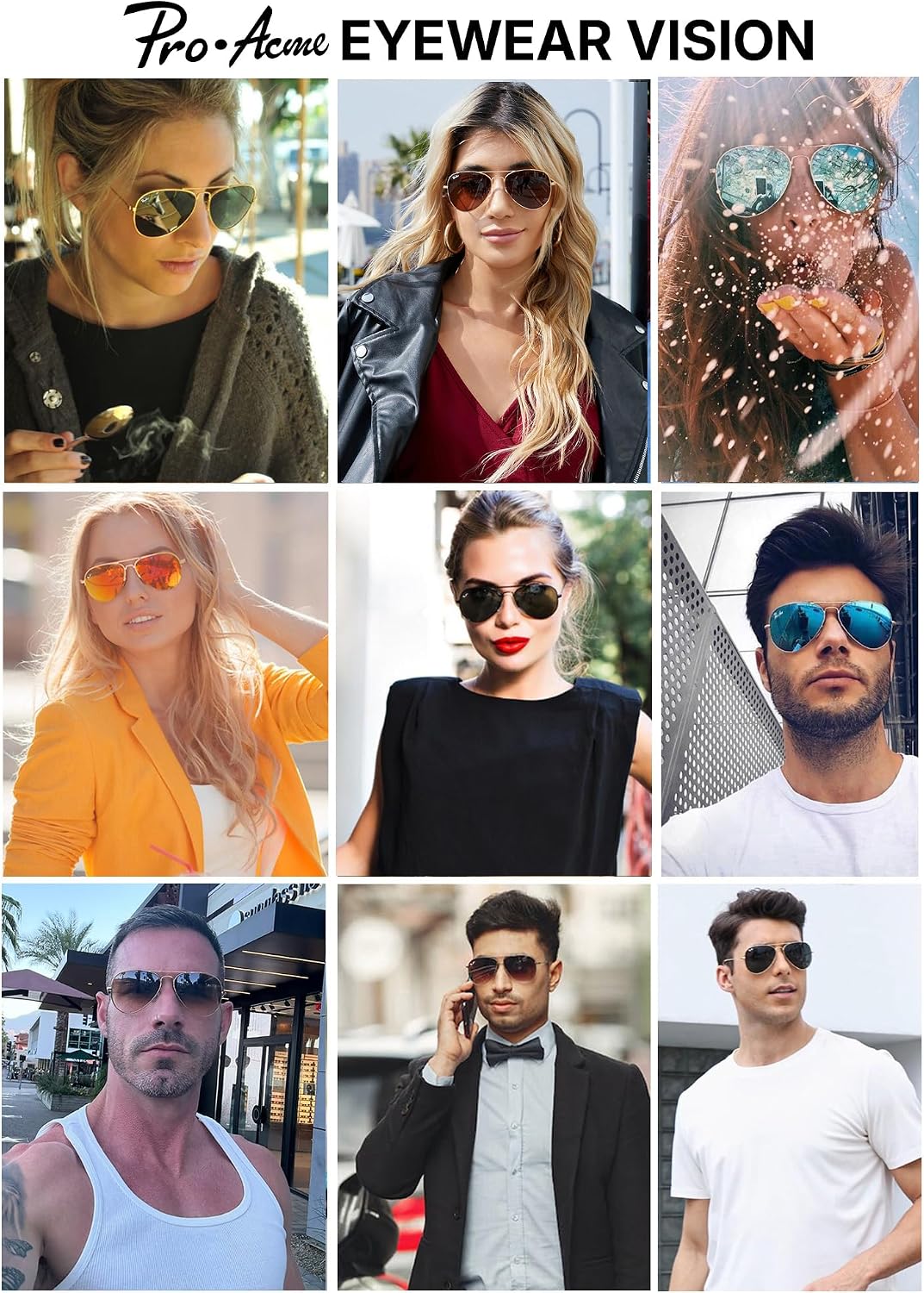 Pro Acme Classic Aviator Sunglasses Glass Lens Metal UV400 for Men Women