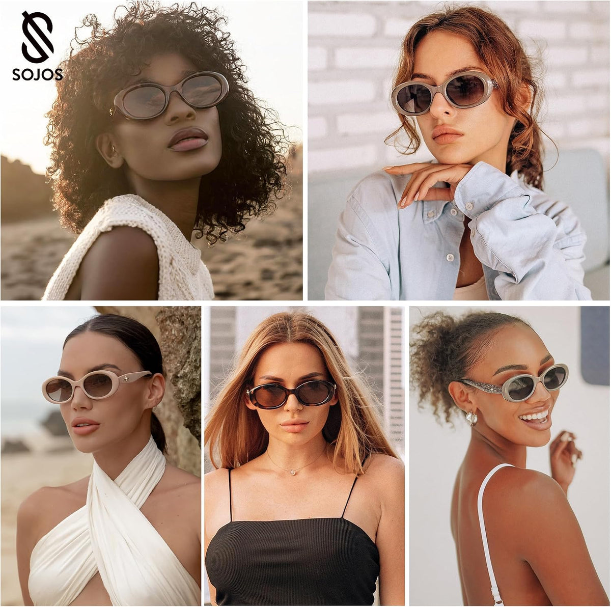 SOJOS Retro Oval Polarized Sunglasses for Women Men 90s Vintage UV400 Protection Tiny Sun Glasses SJ2286
