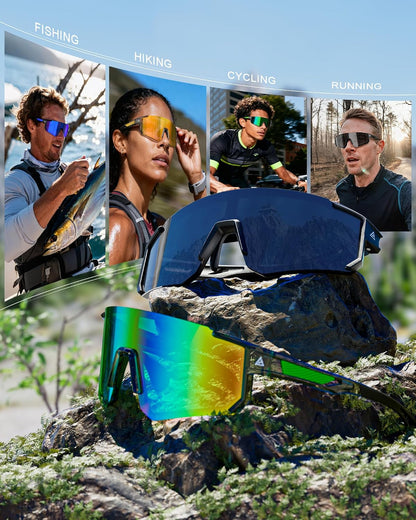 Polarized Sports Sunglasses for Men Women, UV400 Protection Mens Sunglasses Wrap Around Sun Glasses for Cycling Running