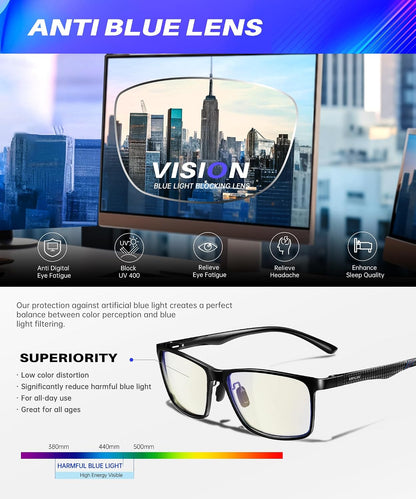 ANYLUV Blue Light Blocking Glasses Men, Al-Mg Metal Computer Gaming